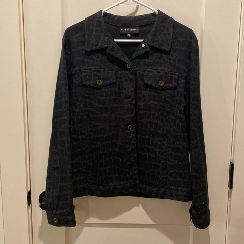 Randy Kemper Ladies Blazer.  Black w/Grey Design. ‎ Size 12.  Cotton Blend